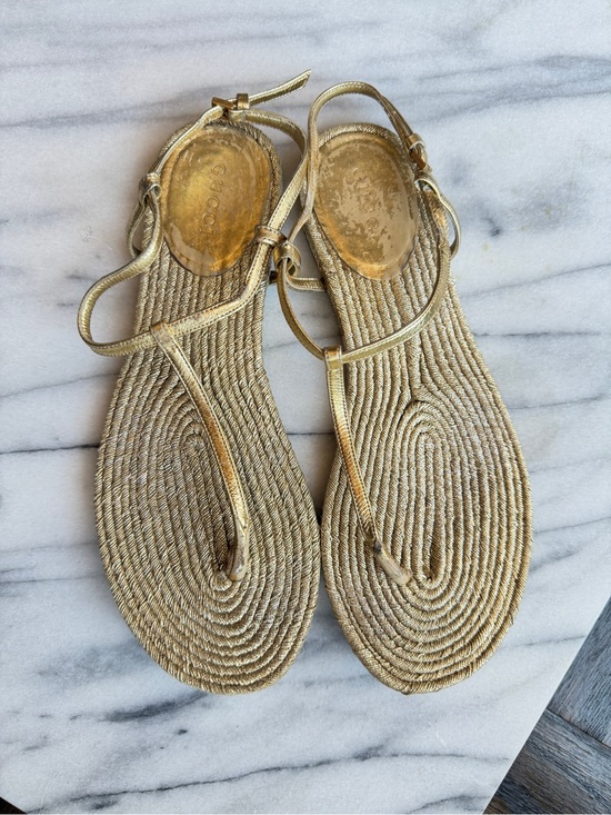 Gucci Shoes - Gucci Woven Rope Gold T-Strap Thong Sandals Flat Women Size 36